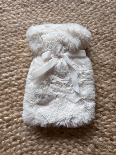 Mini faux fur cream hot water bottle