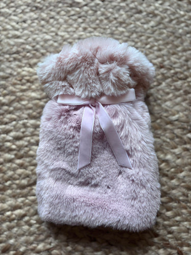 Mini faux fur pink hot water bottle